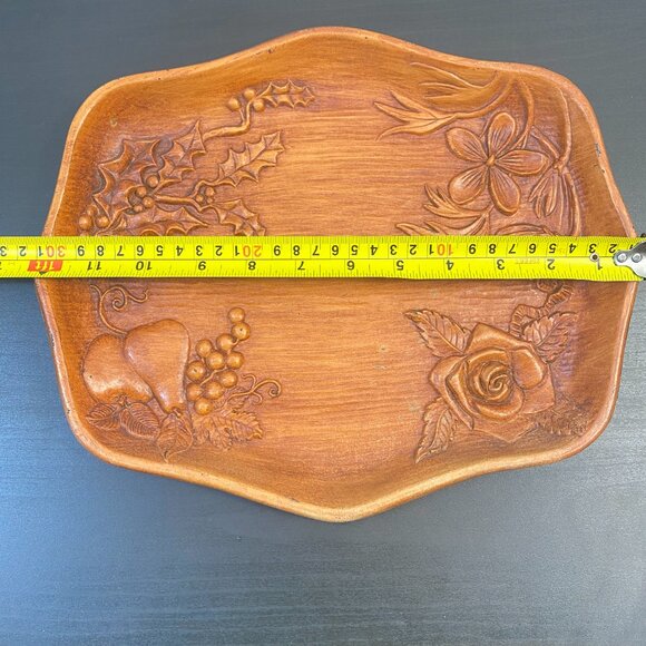 Vintage Faux Wood Tray, Four Seasons Plate, 12”X10” 1959 USA, Flower Raised Holl - Picture 5 of 10